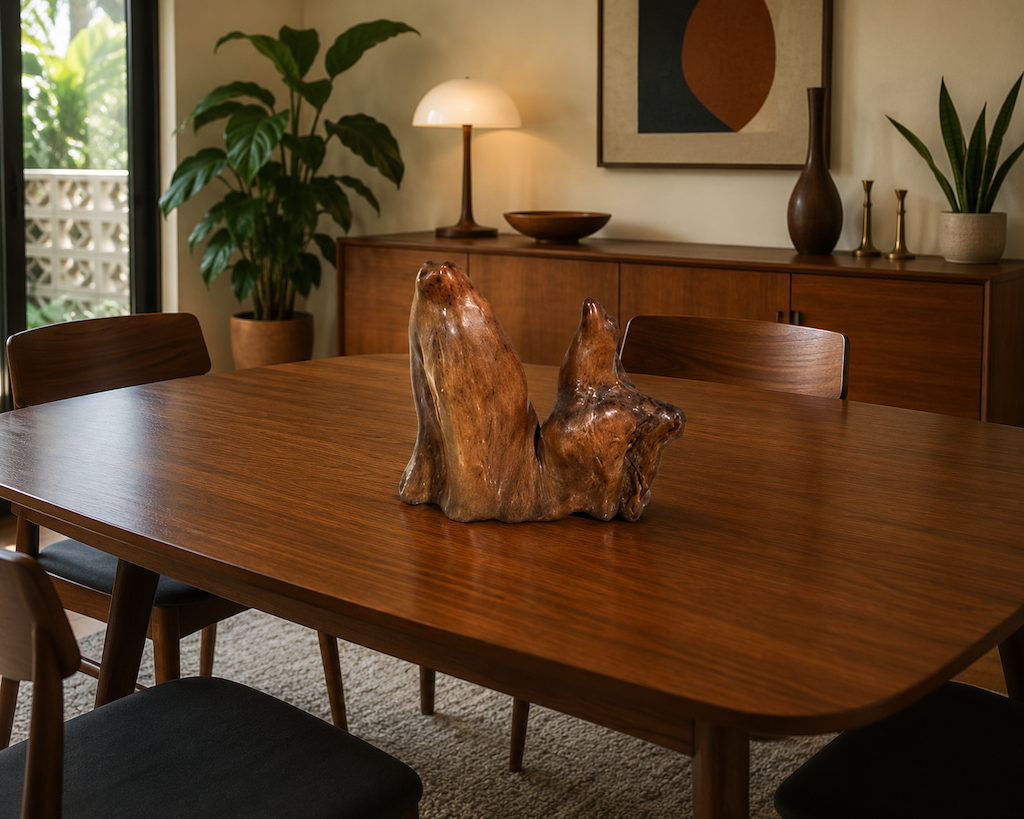 Unique Cypress Wooden Table Top Sculpture Mid Century Modern Design Rustic Burl