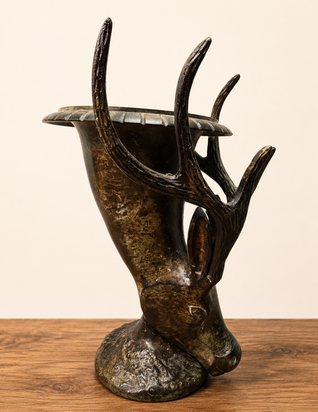 Art Nouveau c1890-1910 Stag's Head Rhyton Solid Bronze Drinking Stein VERY RARE