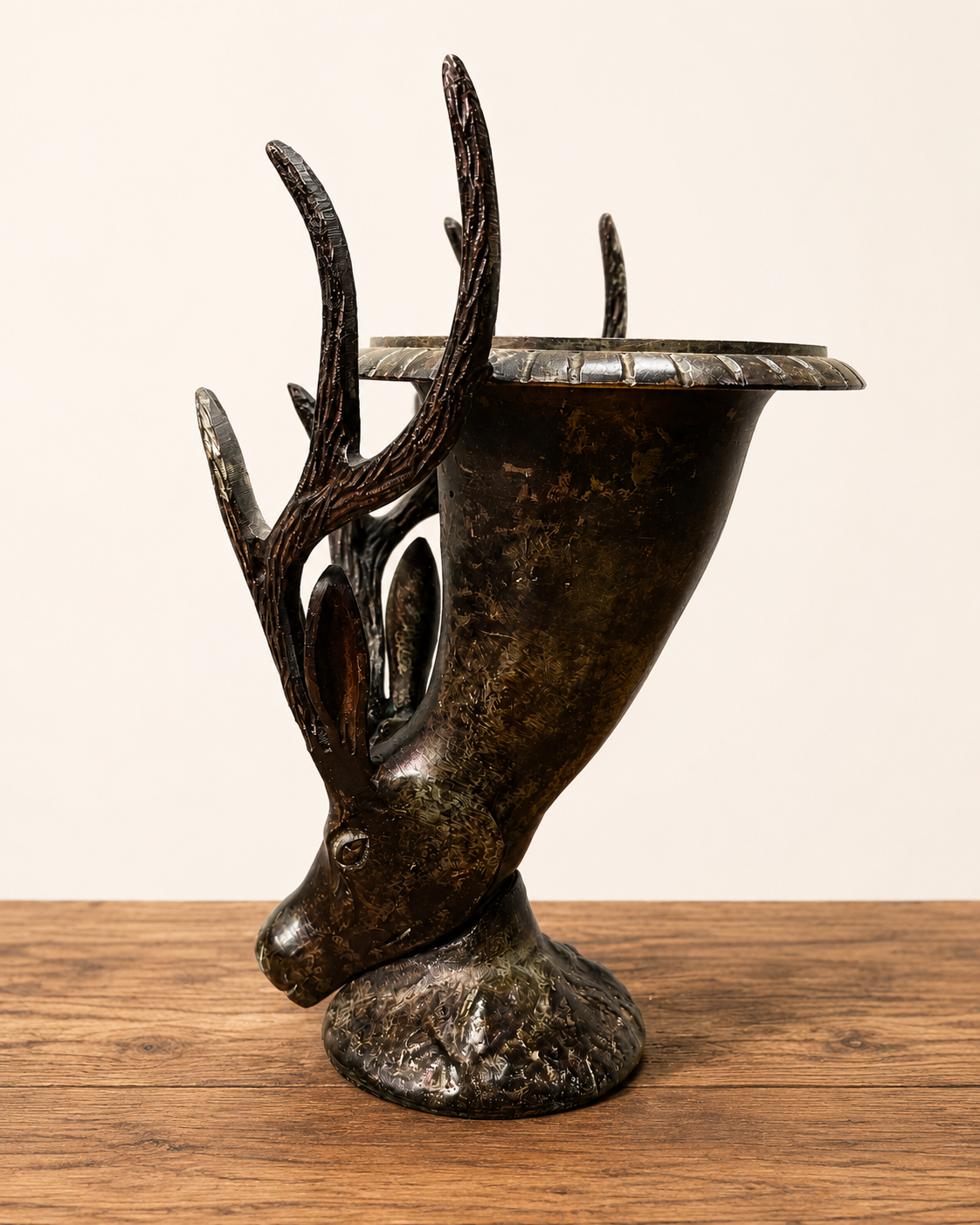 Art Nouveau c1890-1910 Stag's Head Rhyton Solid Bronze Drinking Stein VERY RARE