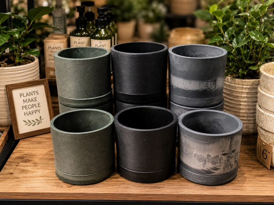 Kanso Designs 3.5" Earth Tone Mini Planters | Black - Olive Sage - Arctic Stone