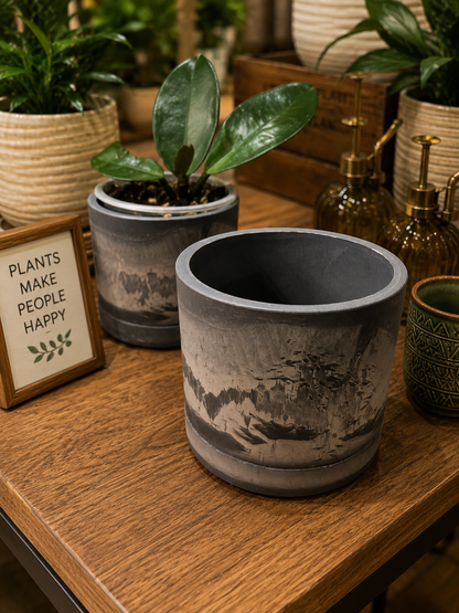 Kanso Designs 3.5" Earth Tone Mini Planters | Black - Olive Sage - Arctic Stone