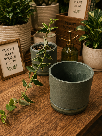 Kanso Designs 3.5" Earth Tone Mini Planters | Black - Olive Sage - Arctic Stone